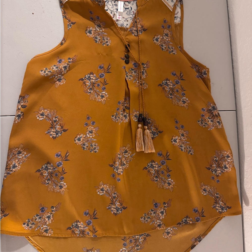 Floral Mustard Sleeveless Top